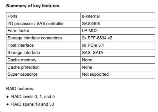 FUJITSU RAID CP500i FH/ LP - PSAS - úrovne RAID 0,  1,  10,  5,  50 - bez vyrovnávacej pamäte - pre modelový rad M52