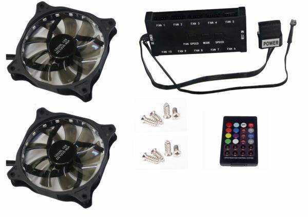 EUROCASE ventilátor RGB 120mm (FullControl spot Led),  set 2ks + controller