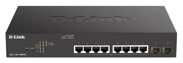 D-Link DGS-1100-10MPV2, 8x 1000Base-T 802.3af/ 802.3at PoE, 2x SFP, 130W PoE budget