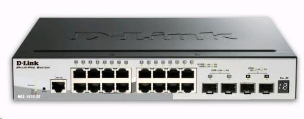 D-Link DGS-1510-20 20-portový gigabitový stohovateľný prepínač SmartPro, 16x gigabitový RJ45, 2x port 10G SFP+, 2x port1