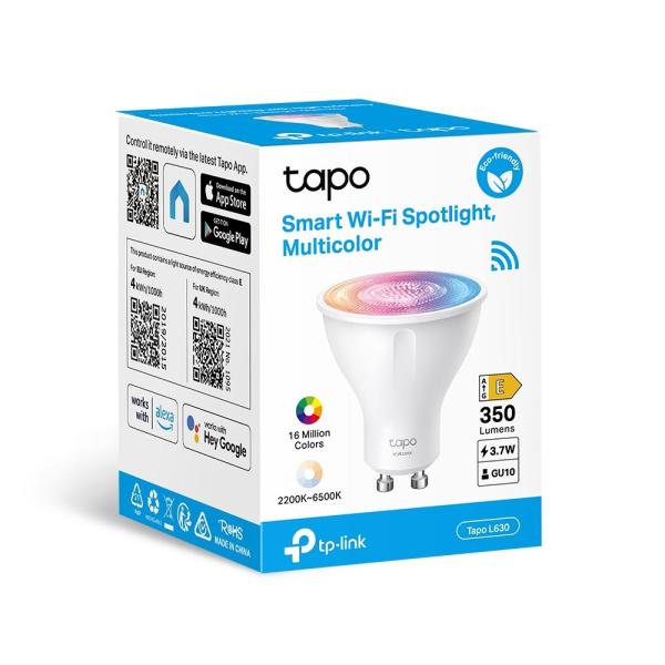 TP-Link Tapo L630 chytrá WiFi stmívatelná LED žárovka (barevná, 2200K-6500K, 350lm, 2, 4GHz, GU10)1