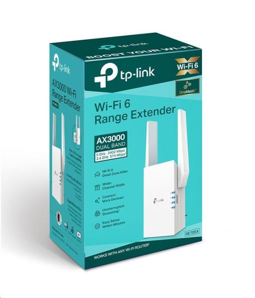 TP-Link RE705X OneMesh/ EasyMesh WiFi6 Extender/ Repeater (AX3000, 2, 4GHz/ 5GHz, 1xGbELAN)0