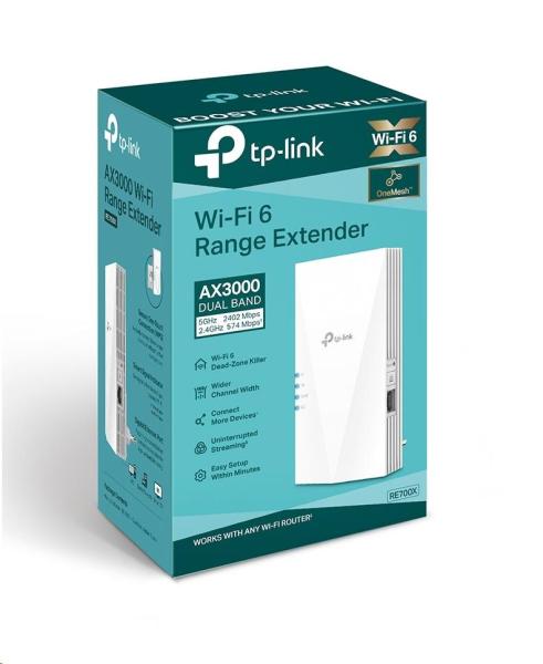 TP-Link RE700X OneMesh/ EasyMesh WiFi6 Extender/ Repeater (AX3000, 2, 4GHz/ 5GHz, 1xGbELAN)2