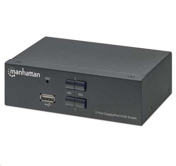 Manhattan DP přepínač,  2-Port DisplayPort KVM Switch,  4K@60Hz,  černá