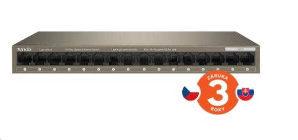 Tenda TEG1016M - 16-port Gigabit Ethernet Switch,  10/ 100/ 1000 Mbps,  Fanless,  Kov