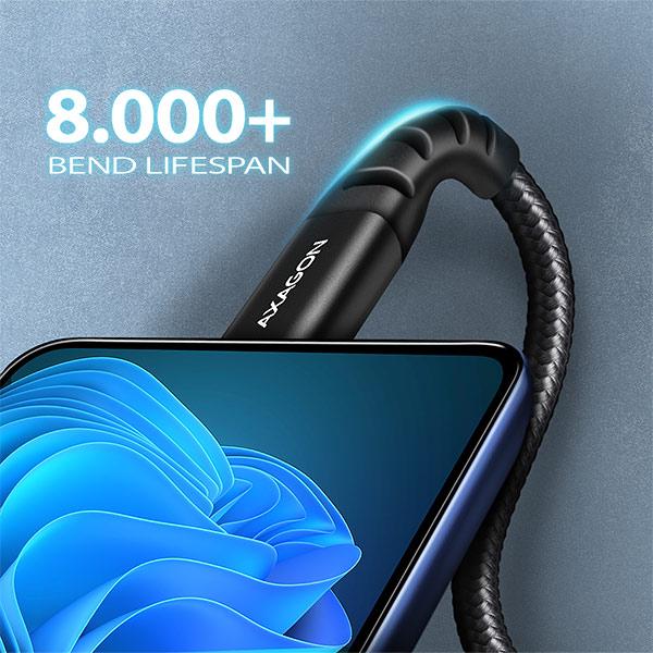 AXAGON BUCM-CM10AB, HQ kábel USB-C <-> USB-C, 1 m, USB 2.0, PD 60W 3A, ALU, opletenie, čierny1