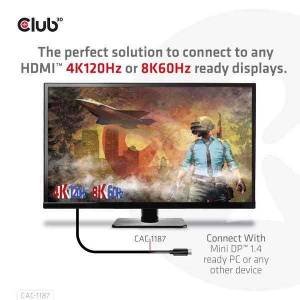 Club3D kabel miniDP 1.4 na HDMI, 4K120Hz nebo 8K60Hz HDR10+, M/M, 1.8m5
