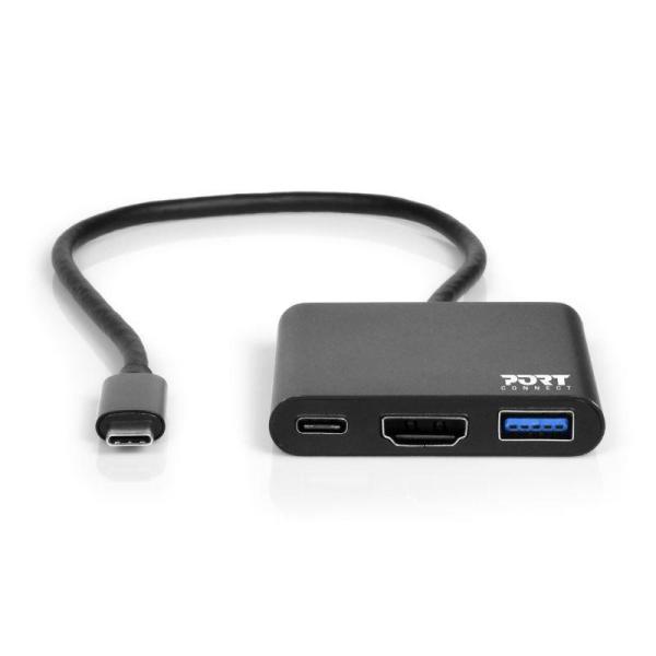 PORT HUB USB-C,  HDMI 1X 4K + USB-A + USB-C,  černá