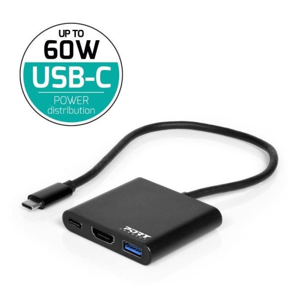 PORT HUB USB-C,  HDMI 1X 4K + USB-A + USB-C,  černá3