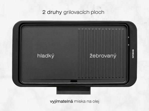 Orava Grillchef-5 elektrický stolní gril,  2000 W,  2 grilovací plochy,  60 až 220 °C,  miska na okapávání7