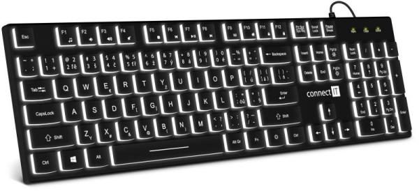 CONNECT IT kancelářská podsvícená klávesnice Chocolate WhiteStar,  CZ + SK verze,  černá