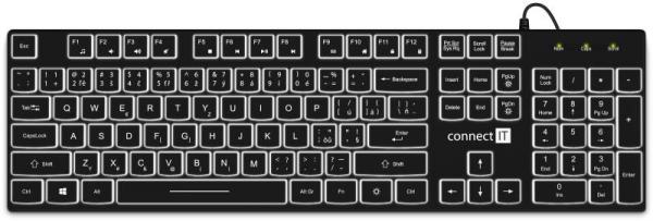 CONNECT IT kancelářská podsvícená klávesnice Chocolate WhiteStar,  CZ + SK verze,  černá2