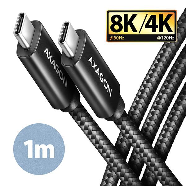 AXAGON BUCM432-CM10AB,  NewGEN+ kábel USB-C <-> USB-C,  1m,  USB4 Gen 3×2,  PD 100W 5A,  8K HD,  ALU,  opletenie,  čierny