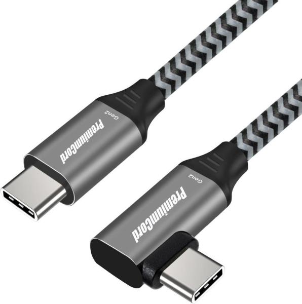 PREMIUMCORD Zahnutý kabel USB-C (USB 3.2 Gen 2,  3A,  60W,  20Gbit/ s),  hliníkové krytky konektorů,  1m