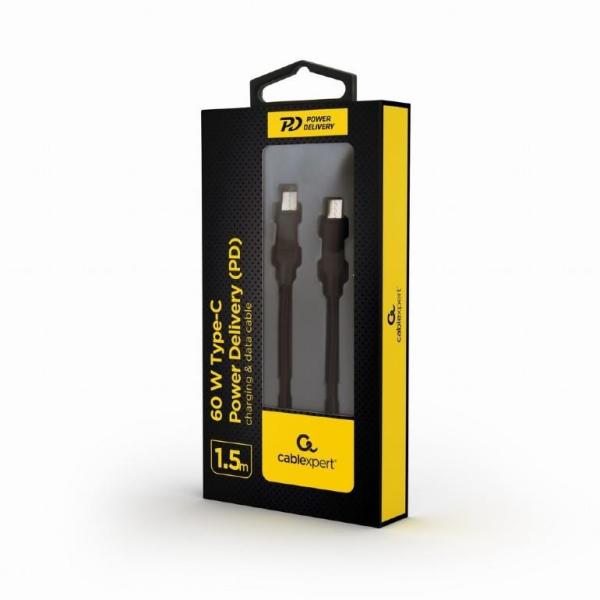 GEMBIRD Kabel USB PD (Power Delivery),  60W,  Type-C na Type-C kabel (CM/ CM),  1, 5m,  datový a napájecí,  černá1