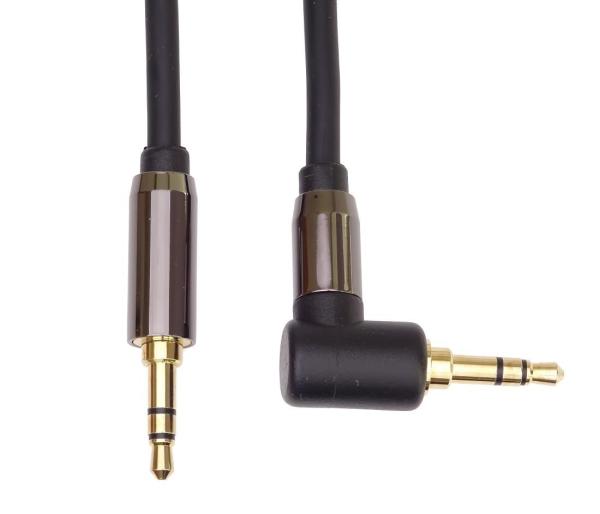 PremiumCord HQ stíněný kabel stereo Jack 3.5mm - Jack 3.5mm zahnutý 90°,  1, 5m0
