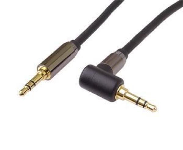 PremiumCord HQ tienený kábel stereo Jack 3.5mm - Jack 3.5mm zahnutý 90 ° 3m