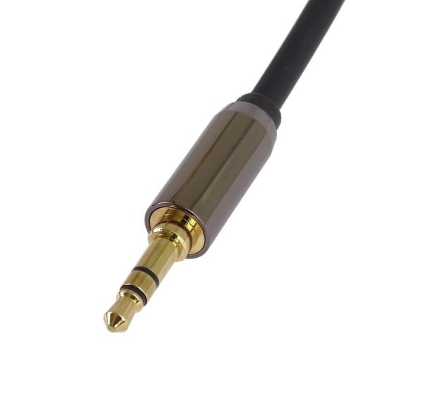 PremiumCord HQ tienený kábel stereo Jack 3.5mm - Jack 3.5mm zahnutý 90 ° 3m7