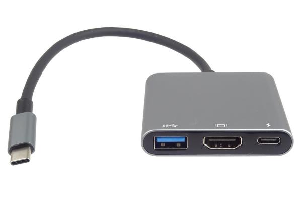 PremiumCord Adaptér USB-C na HDMI + USB3.0 + PD,  rozlišení 4K a FULL HD 1080p