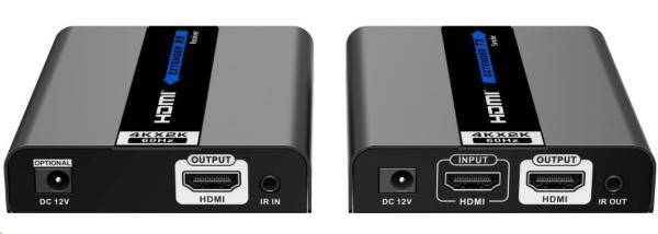 PremiumCord 4Kx2K@60Hz HDMI2.0 extender na 50m přes jeden kabel Cat6/ 6a/ 7 s lokálním HDMI výstupem