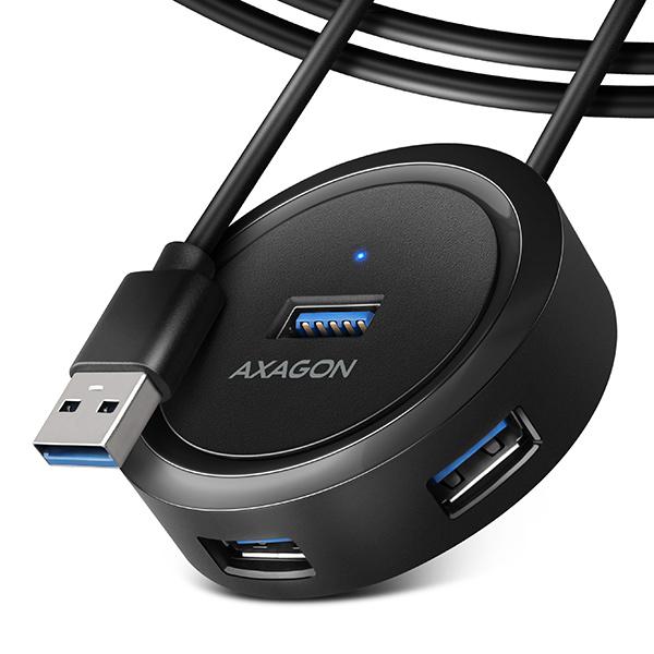 AXAGON HUE-P1AL,  4x USB 3.2 Gen 1 ROUND hub,  micro USB napájací konektor,  kábel USB-A 1.2 m