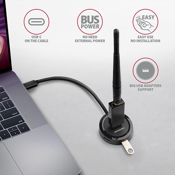 AXAGON HUE-P1C,  4x USB 3.2 Gen 1 ROUND hub,  micro USB napájací konektor,  kábel USB-C 30cm3