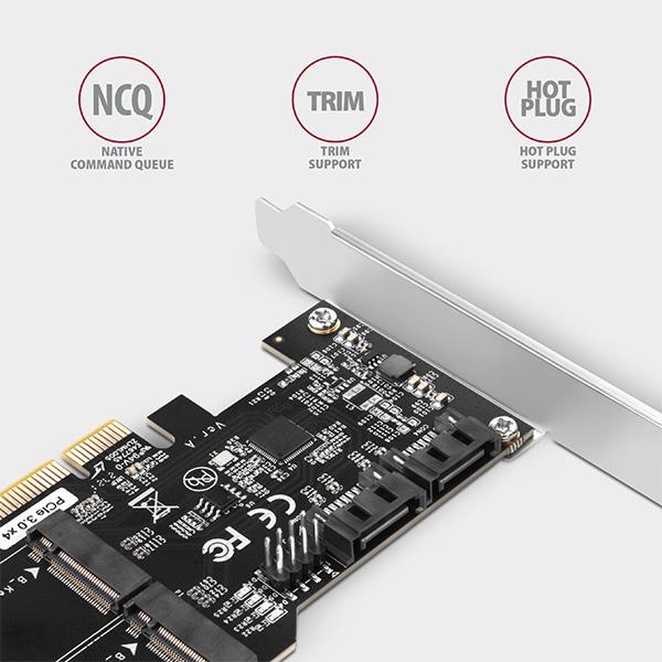 AXAGON PCES-SA4M2,  PCIe radič - 2x interný SATA 6G port + 2x SATA M.2 slot,  ASM1164,  SP & LP3