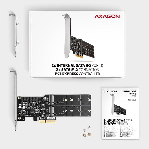 AXAGON PCES-SA4M2,  PCIe radič - 2x interný SATA 6G port + 2x SATA M.2 slot,  ASM1164,  SP & LP6