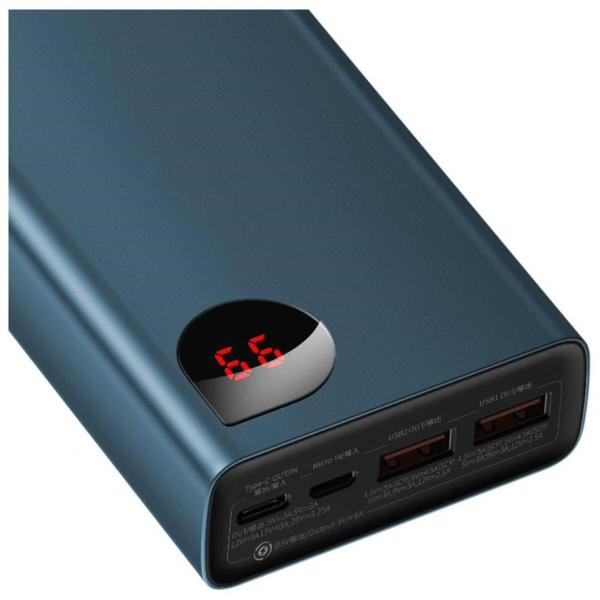 Baseus Adaman Metal Power Banka s digitálním displejem QC + PD 20000mAh 65W,  modrá + USB-A/ USB-C kabel 30cm,  černá1