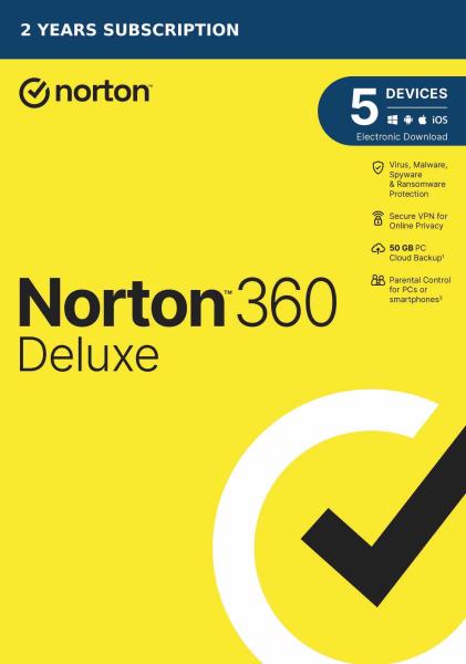 NORTON 360 DELUXE 50GB +VPN 1 používateľ pre 5 zariadení na 2 roky - ESD