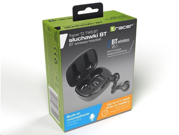 TRACER sluchátka T2 TWS,  Bluetooth,  černá2