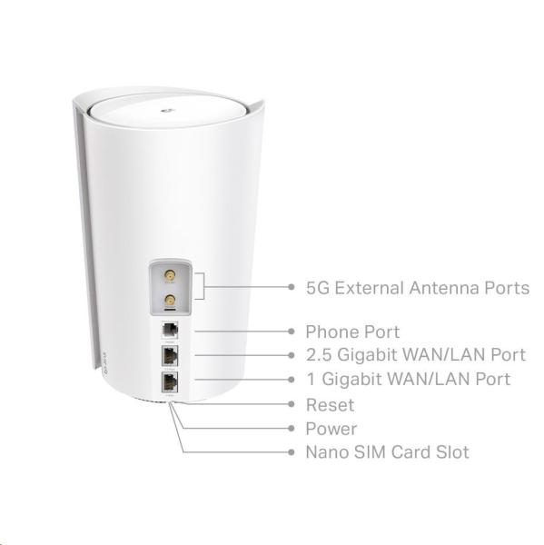 TP-Link Deco X80-5G(1-pack) WiFi6 Mesh (AX6000, 2, 4GHz/ 5GHz, 1x2, 5GbELAN/ WAN, 1xGbELAN/ WAN, 4G LTE, 5G, 1xphoneport, 1xnanoSIM)2