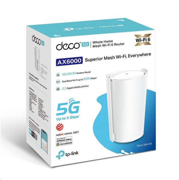 TP-Link Deco X80-5G(1-pack) WiFi6 Mesh (AX6000, 2, 4GHz/ 5GHz, 1x2, 5GbELAN/ WAN, 1xGbELAN/ WAN, 4G LTE, 5G, 1xphoneport, 1xnanoSIM)4