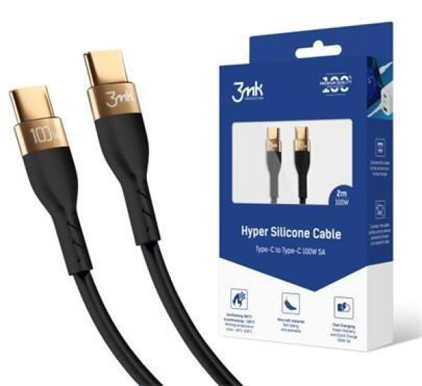3mk datový kabel - Hyper Silicone Cable C to C 2m 100W,  černá