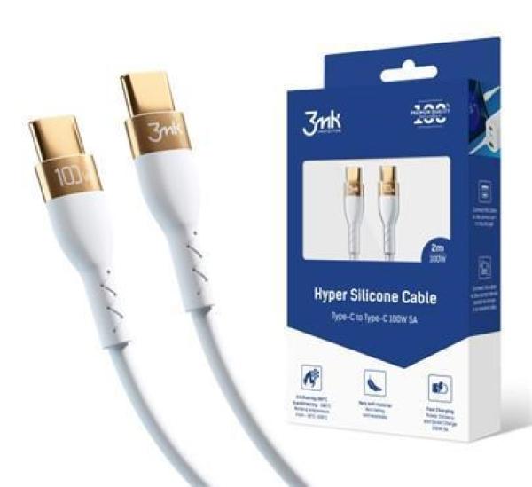 3mk datový kabel Hyper Silicone USB-C -> USB-C (PD), 100W 5A, 2 m, bílá