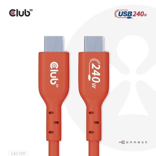 Club3D kabel USB-C,  Oboustranný USB-IF Certifikovaný data kabel,  PD 240W(48V/ 5A) EPR M/ M 1m5