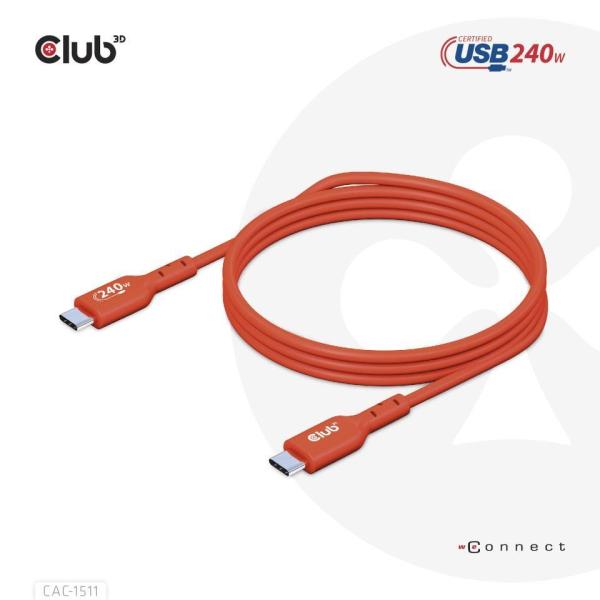 Club3D kabel USB-C,  Oboustranný USB-IF Certifikovaný data kabel,  PD 240W(48V/ 5A) EPR M/ M 1m6