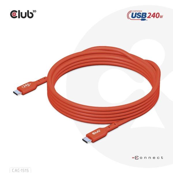 Club3D kabel USB-C,  Oboustranný USB-IF Certifikovaný data kabel,  PD 240W(48V/ 5A) EPR M/ M 4m3