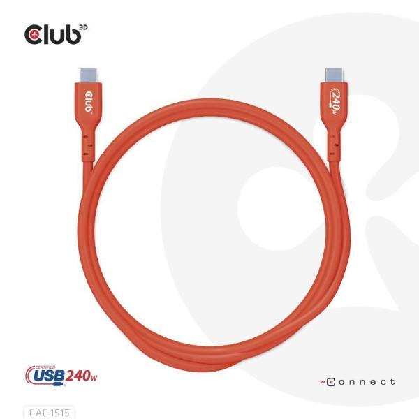 Club3D kabel USB-C,  Oboustranný USB-IF Certifikovaný data kabel,  PD 240W(48V/ 5A) EPR M/ M 4m7