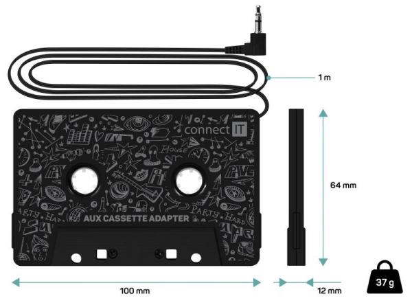 CONNECT IT AUX kazetový adaptér,  3, 5 mm jack,  černá0