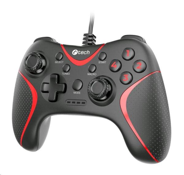 C-TECH gamepad Theon pro PC/PS3, 2 programovatelná makro tlačítka, 2x analog, X-input, vibrační, 1,8m kab2