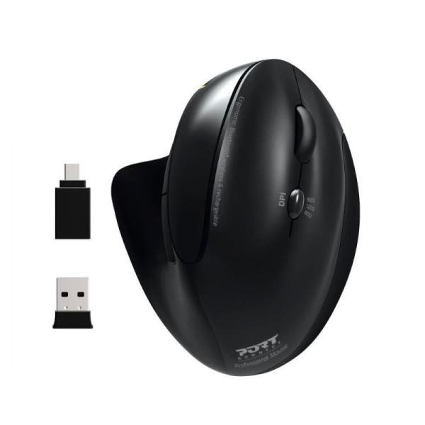 PORT vertikální bezdrátová ergonomická myš,  BT,  2, 4 GHz,  USB-A/ C,  pro praváky,  černá1