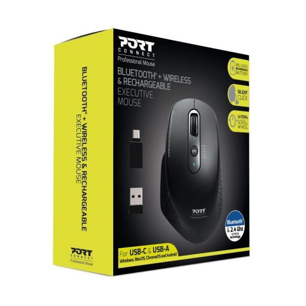 PORT dobíjecí myš s duálním bezdrátovým připojením, BT, 2,4 GHz, USB-A/C, černá4