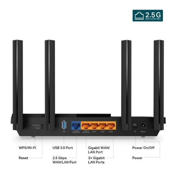 TP-Link Archer AX55 Pro OneMesh/ EasyMesh WiFi6 router(AX3000, 2, 4GHz/ 5GHz, 3xGbELAN, 1x2, 5GbELAN/ WAN, 1xGbELAN/ WAN, 1xUSB3.0)0