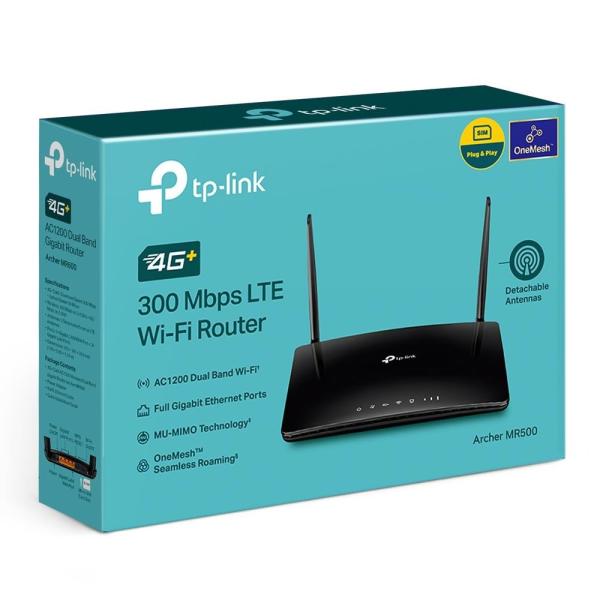 TP-Link Archer MR500 OneMesh WiFi5 router (AC1200, 4G LTE, 2, 4GHz/ 5GHz, Cat6, 3xGbELAN, 1xGbEWAN/ LAN, 1xNanoSIM)2