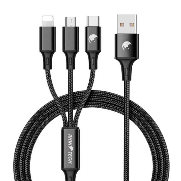 RhinoTech nabíjecí a datový kabel 3v1 USB-A (MicroUSB + Lightning + USB-C) 1, 2m černá