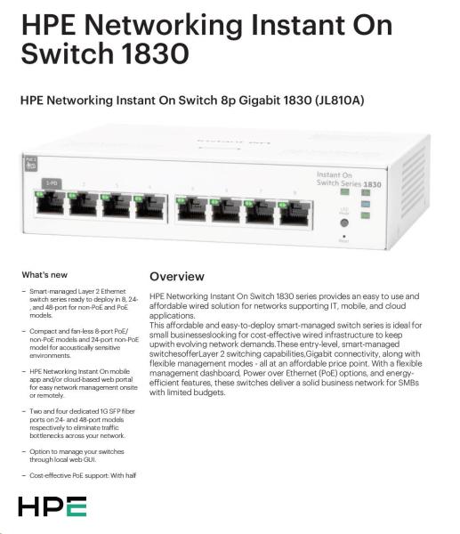 HPE Networking Instant On Switch 8p Gigabit JL810A 1830 (fanless)3