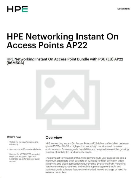 HPE Networking Instant On Access Point Bundle with PSU (EU) AP22 (Includes 12V Power Adapter with EU Power Plug) R6M50A2