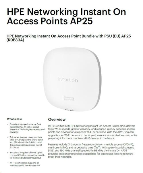 HPE Networking Instant On Access Point Bundle with PSU (EU) AP25 (R9B33A)6