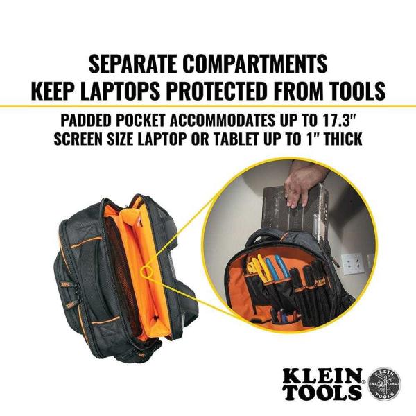 KLEIN TOOLS - Tradesman Pro™ Tool Bag,  batoh na nářadí - 25 kapes,  kapsa pro 17, 3" notebook6